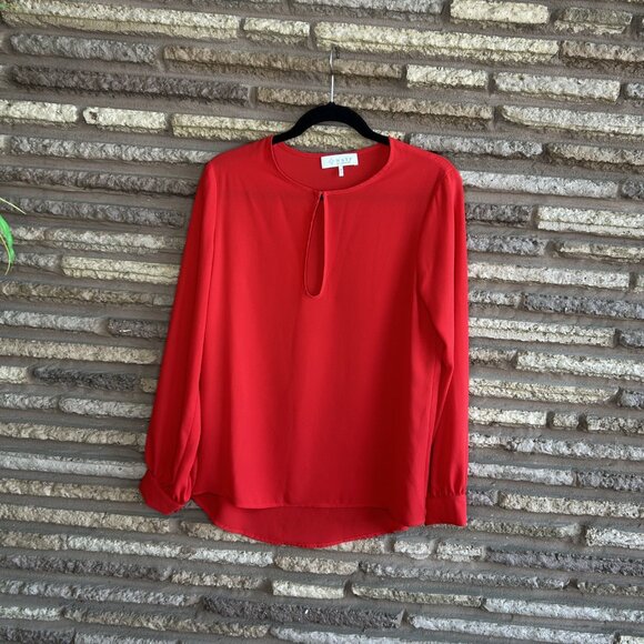 WAYF Red Breezy Keyhole Long Sleeve Blouse Size Medium - Picture 7 of 7